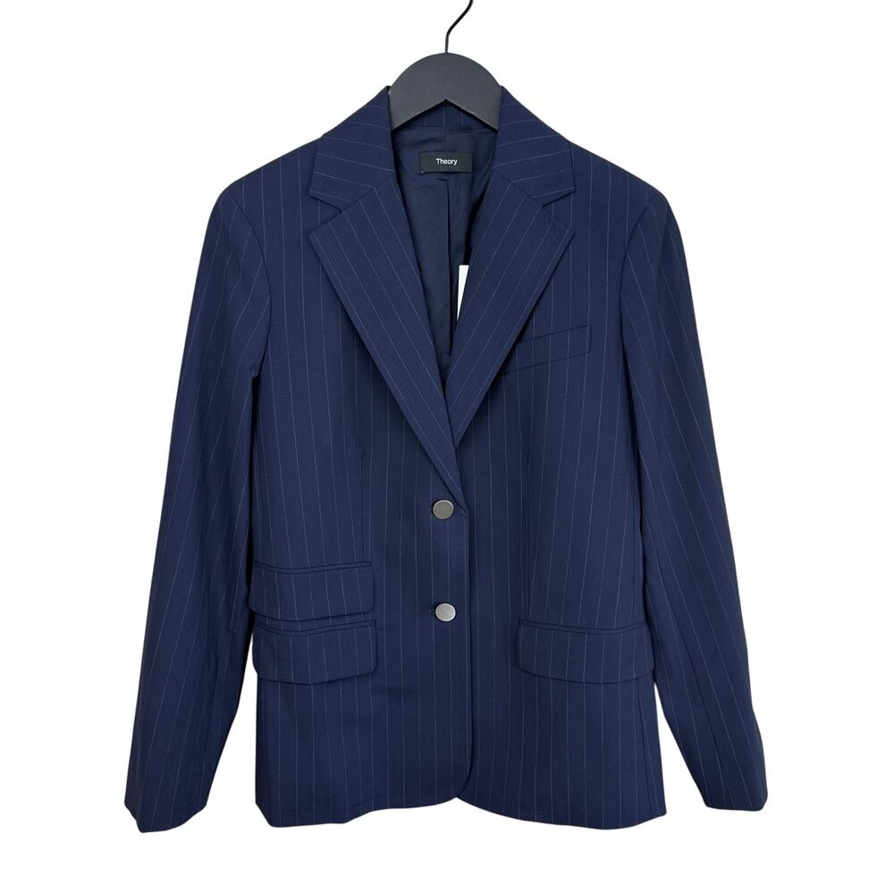 THEORY Tailor Blazer Pinstripe Navy Wool Jacket - Picture 10 of 16